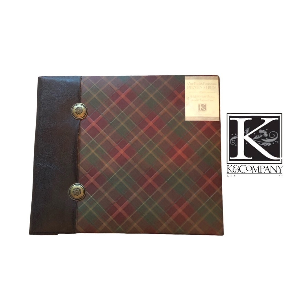 K&Company One-Pocket Postbound‎ Photo Album, Argyle Plaid Cover, 50 Photos -NWOT